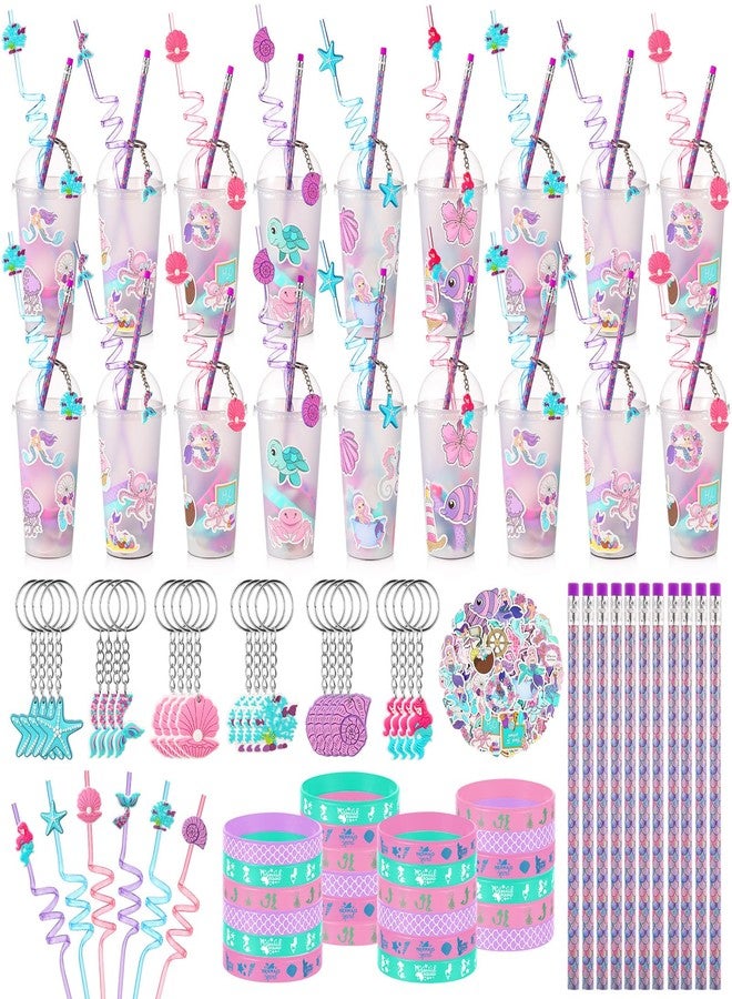 Saypacck 194 Pcs Valentine Gift Mermaid Party Favors Goody Cup Fillers, Mermaid Birthday Party Decorations Straws Keychains Pencils Bracelets for Goodie Bag Stuffer, Classroom Rewards, Piñata Supplies - Image 1